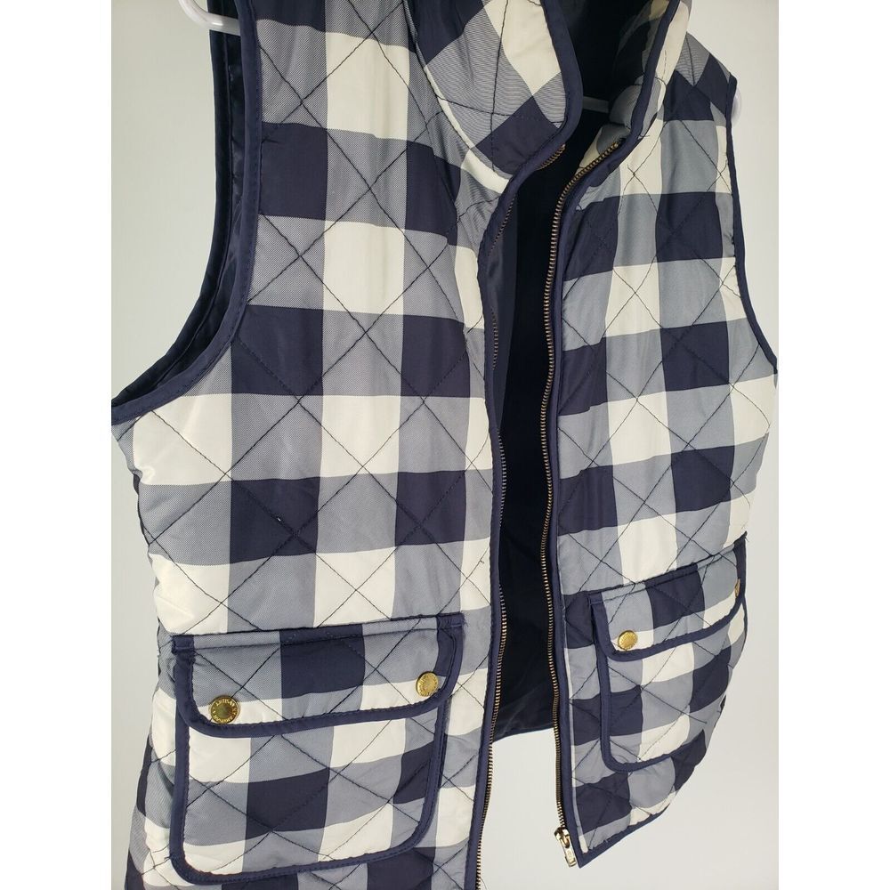 Artisan NY Blue White Quilted Puffer Vest Sz M Chore Utility Patch Pockets Check